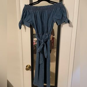 Chambray off the shoulder midi dress